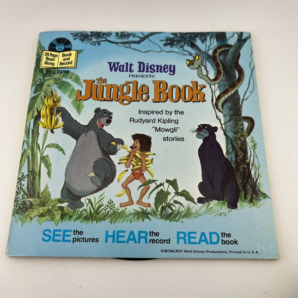 Vintage 1977 Disney Jungle Book Book & Record 7" Read Along Vinyl
